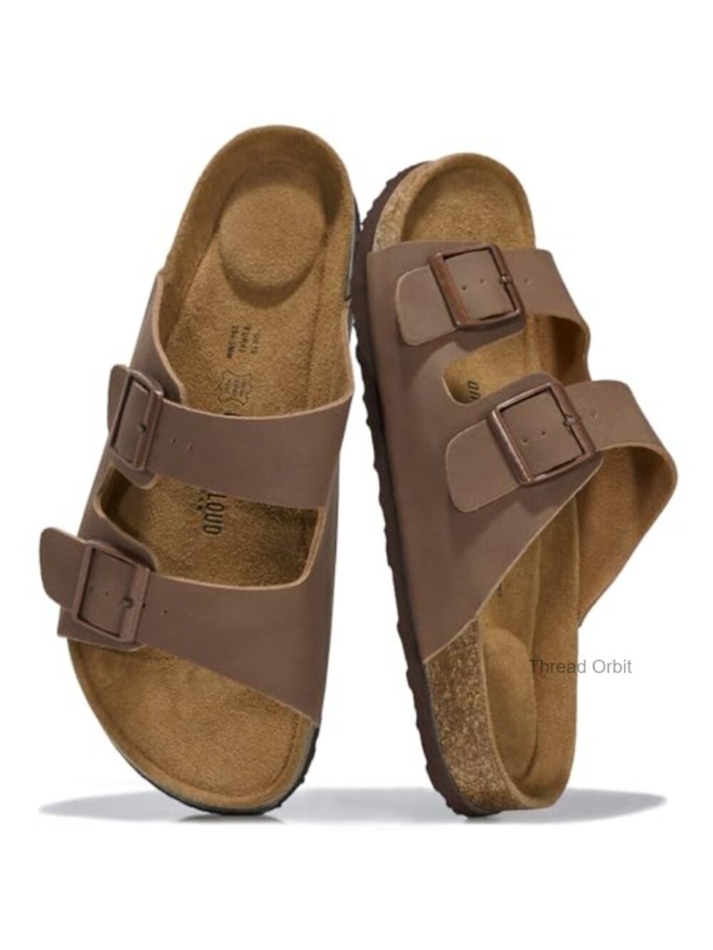 100% Genuine Leather Mens Slide Sandals Cork Footbed Memory Foam